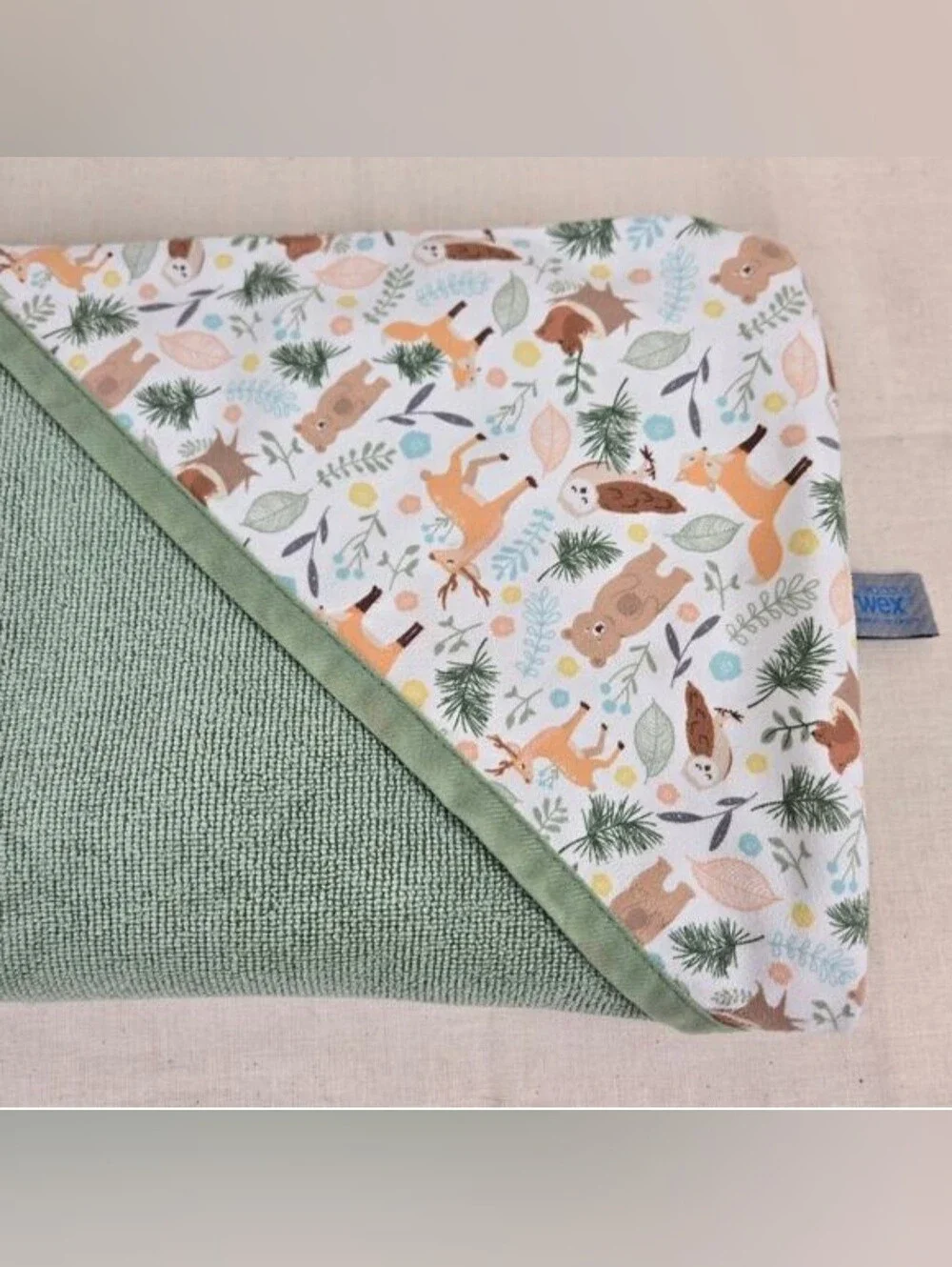 Norwex Kids Hooded Bath Towel - Sage Green Hooded Towel with Woodland Print